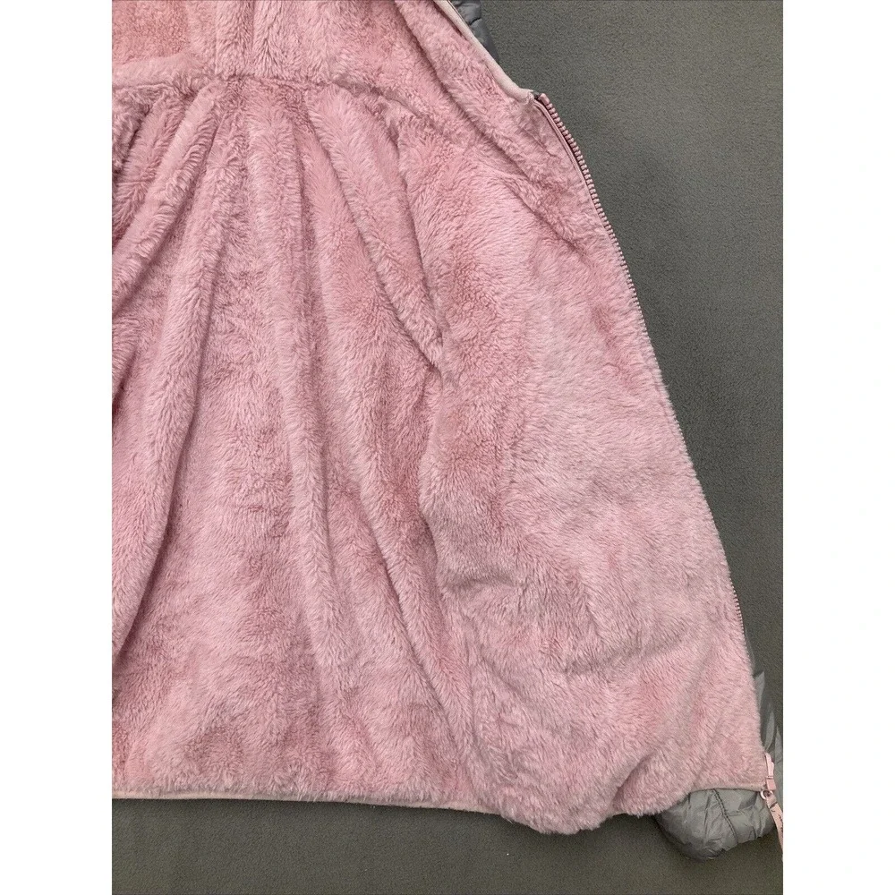 Eddie Bower Puffer Jacket Girls L 14/16 Grey Pink Zip Hooded Warm
